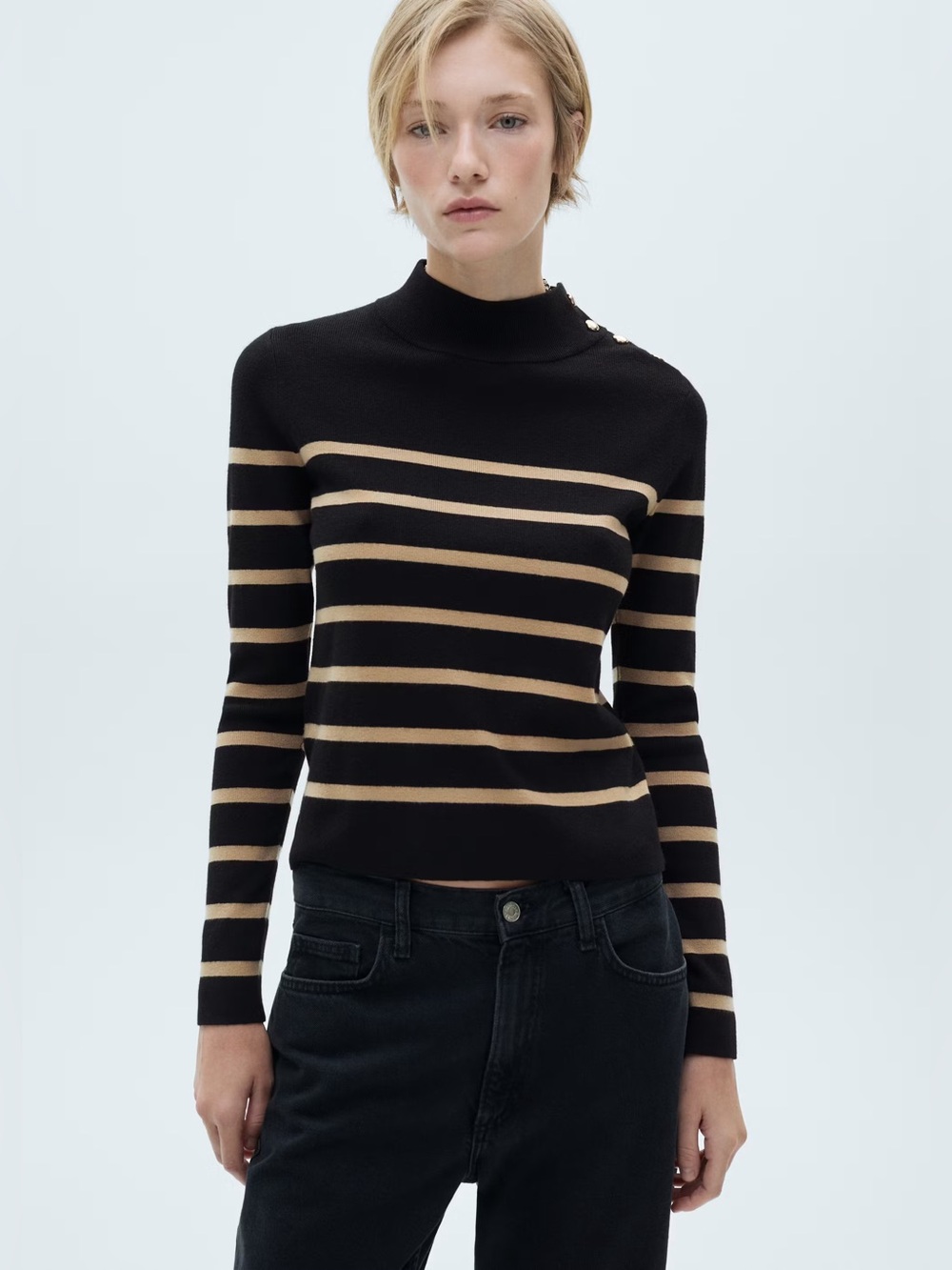 Mango Brown sweater with shoulder buttons NWT